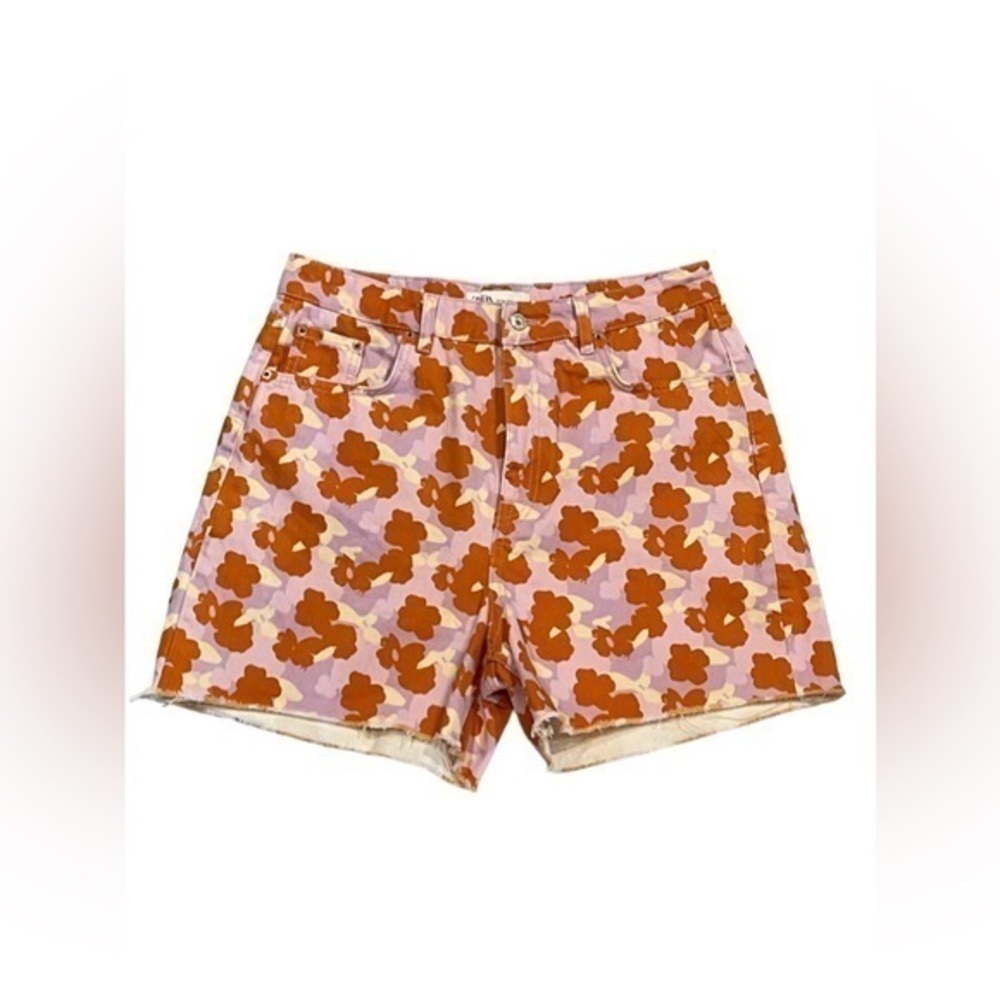 Zara The 90’s Denim Short In Poppy Floral Print High Waisted Size 10